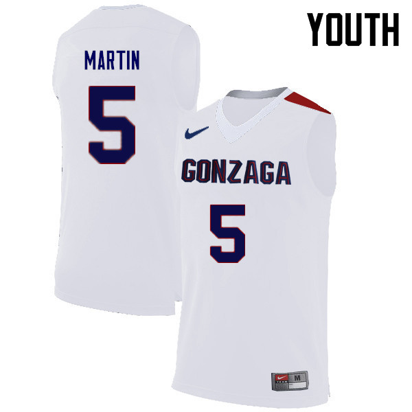 Youth Gonzaga Bulldogs #5 Alex Martin College Basketball Jerseys Sale-White